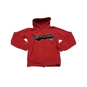 Men's Pro player VTG Red Wisconsin Badgers Pull Over Hoodie Embroidered S